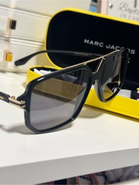 Marc Jacobs Black and Gold Oversized Square Sunglasses
